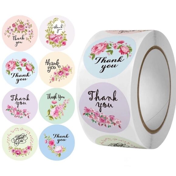 Other - 500 Thank You Stickers,1" Round Frames Thank You Stickers Roll 8 Floral Designs‍